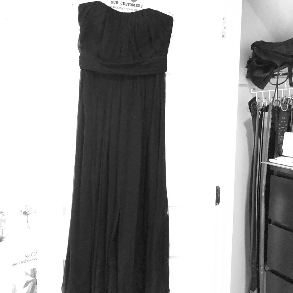 Strapless gauzy black gown